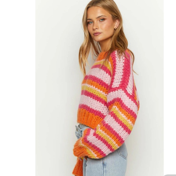 Belmont stripped Cropped sweater Orange, Pink, Yellow, Red - Picture 9 of 12